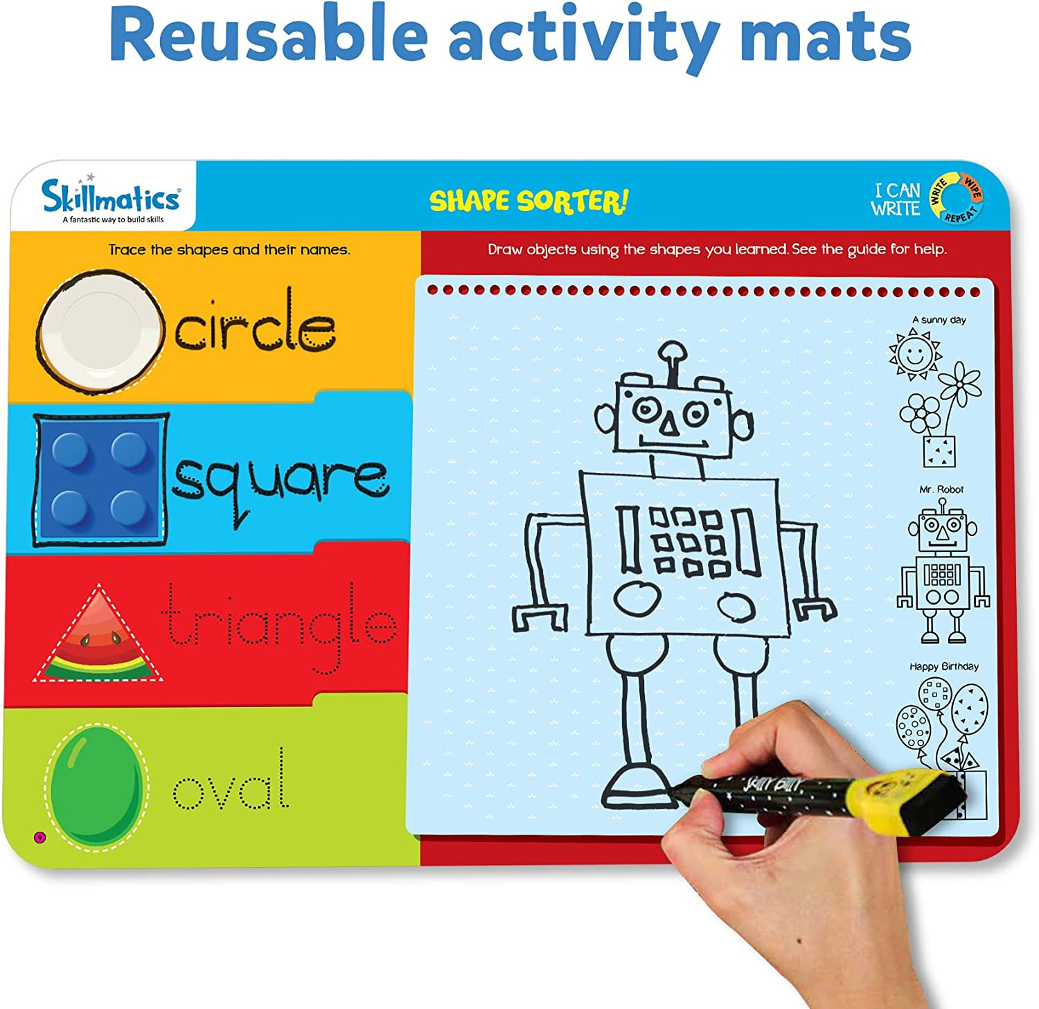 Educational Game Write Reusable Activity Mats,2 Dry Erase Markers, Gifts for 3-6
