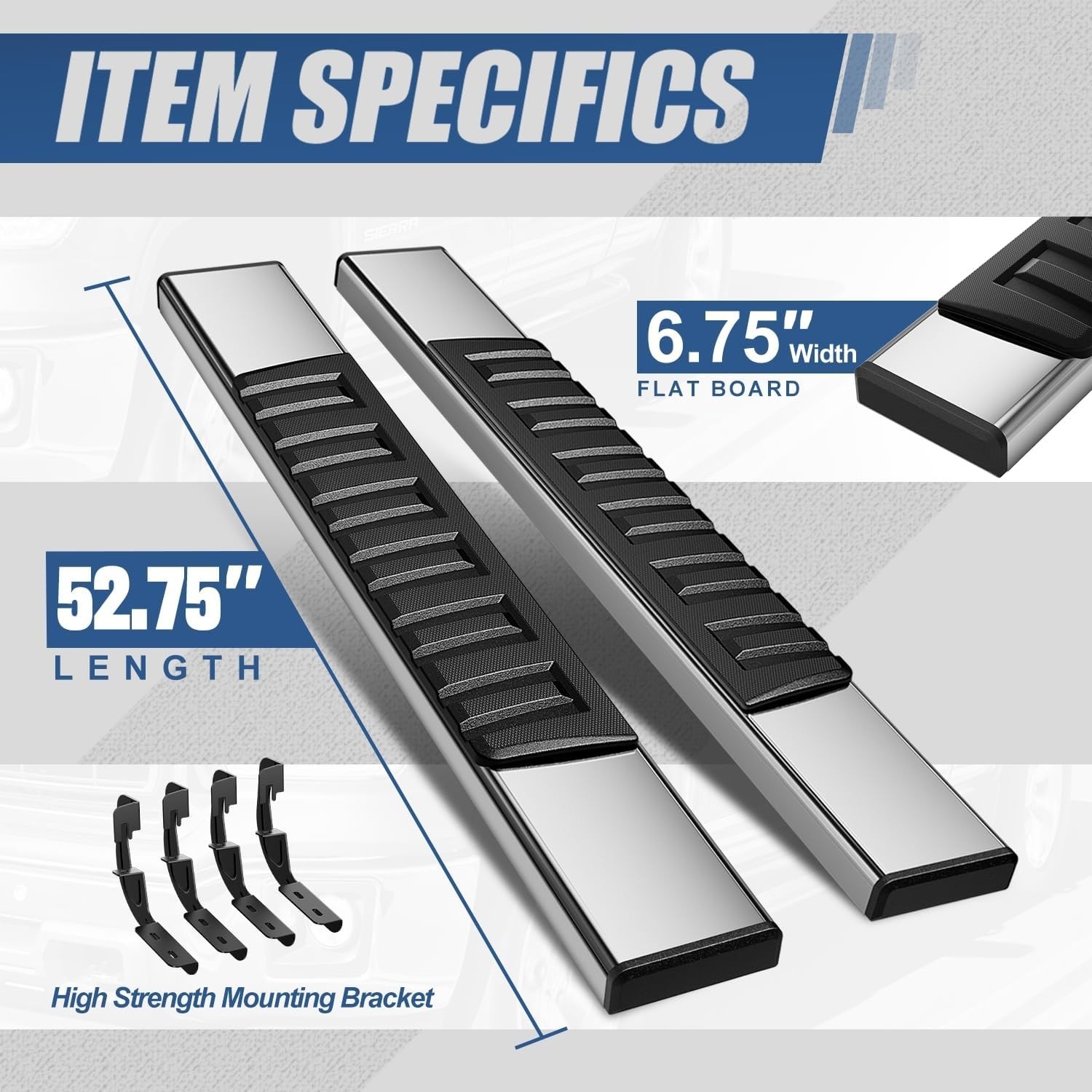 07-19 Chevy Silverado GMC Sierra Two Door Regular Cab 6.7″ Running Boards 450lbs