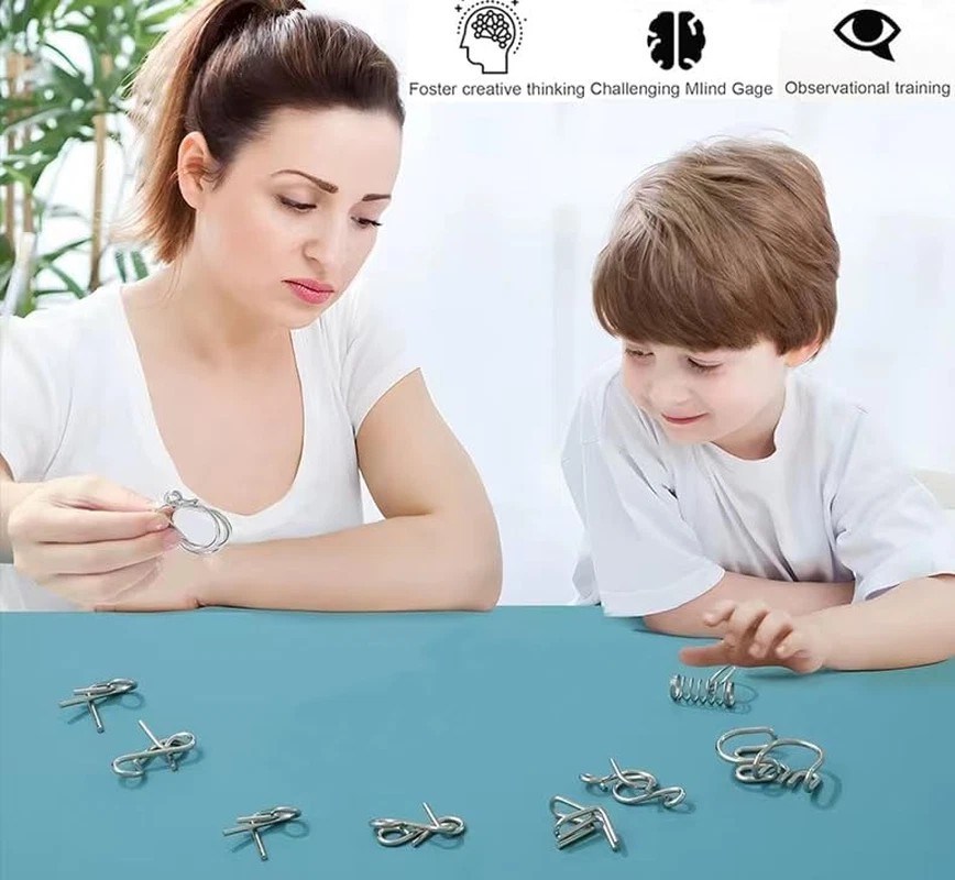 8PCS Metal Wire Puzzle Set Pink Brain Teaser Toy Educational Gift
