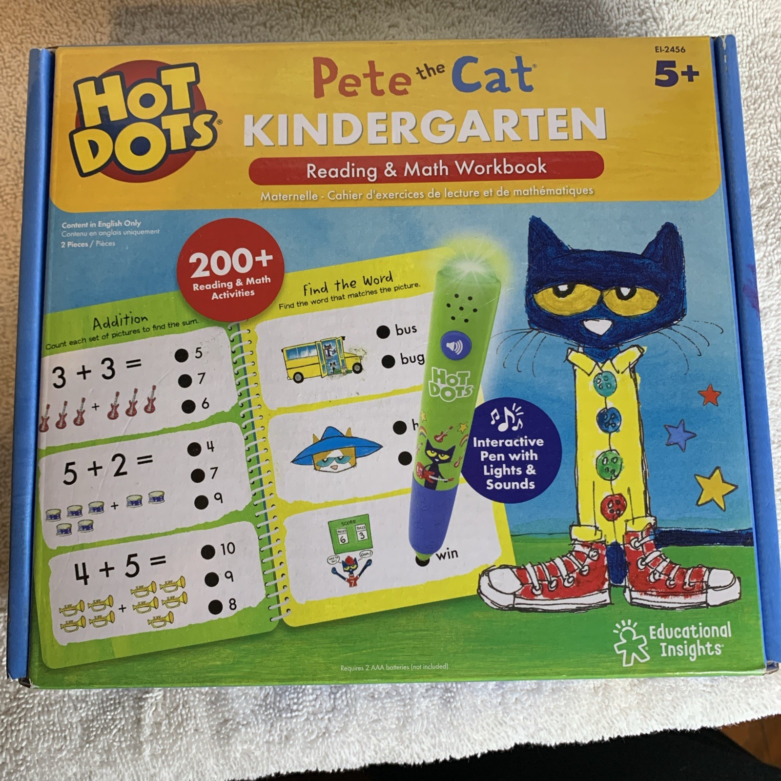 Hot Dots Pete the Cat Kindergarten Reading & Math Workbook Ages 5+ – NEW