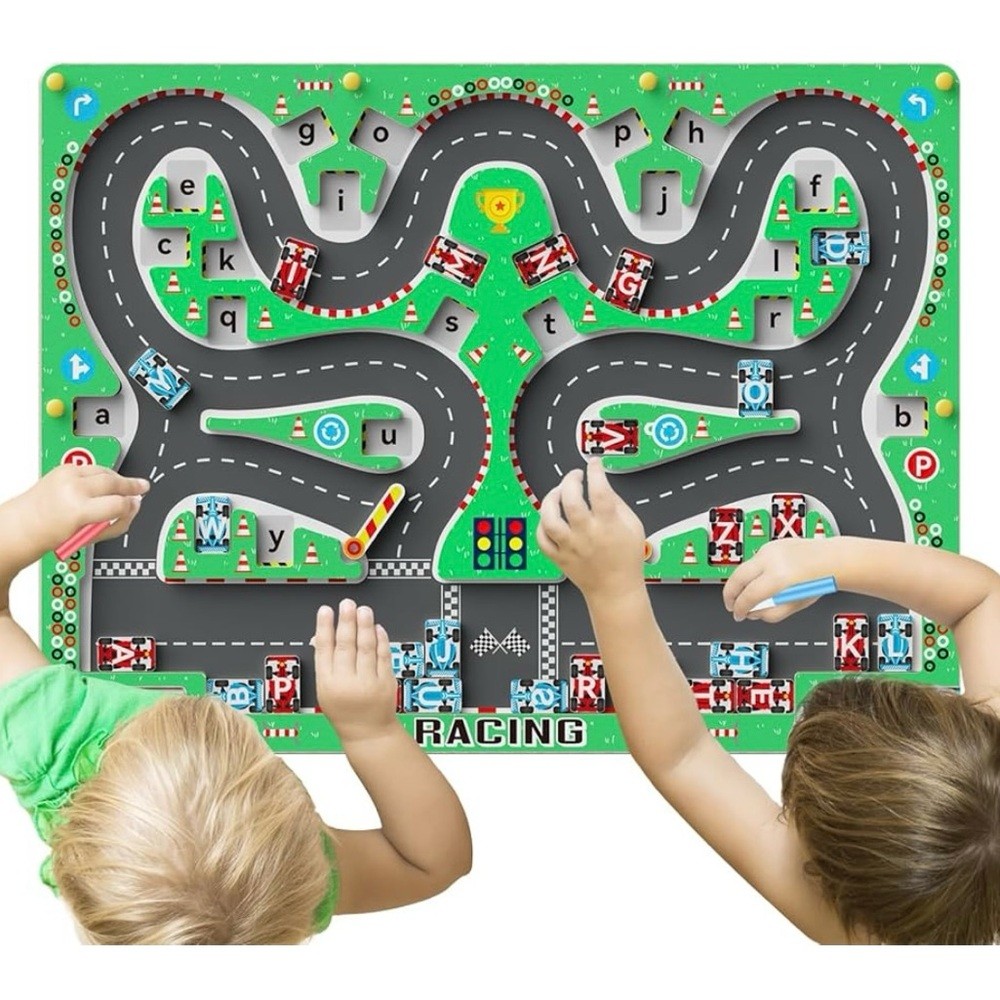 Magnetic Wand Wooden ABC Maze Racing Board Learning Toy NEW Green Racetrack Cars
