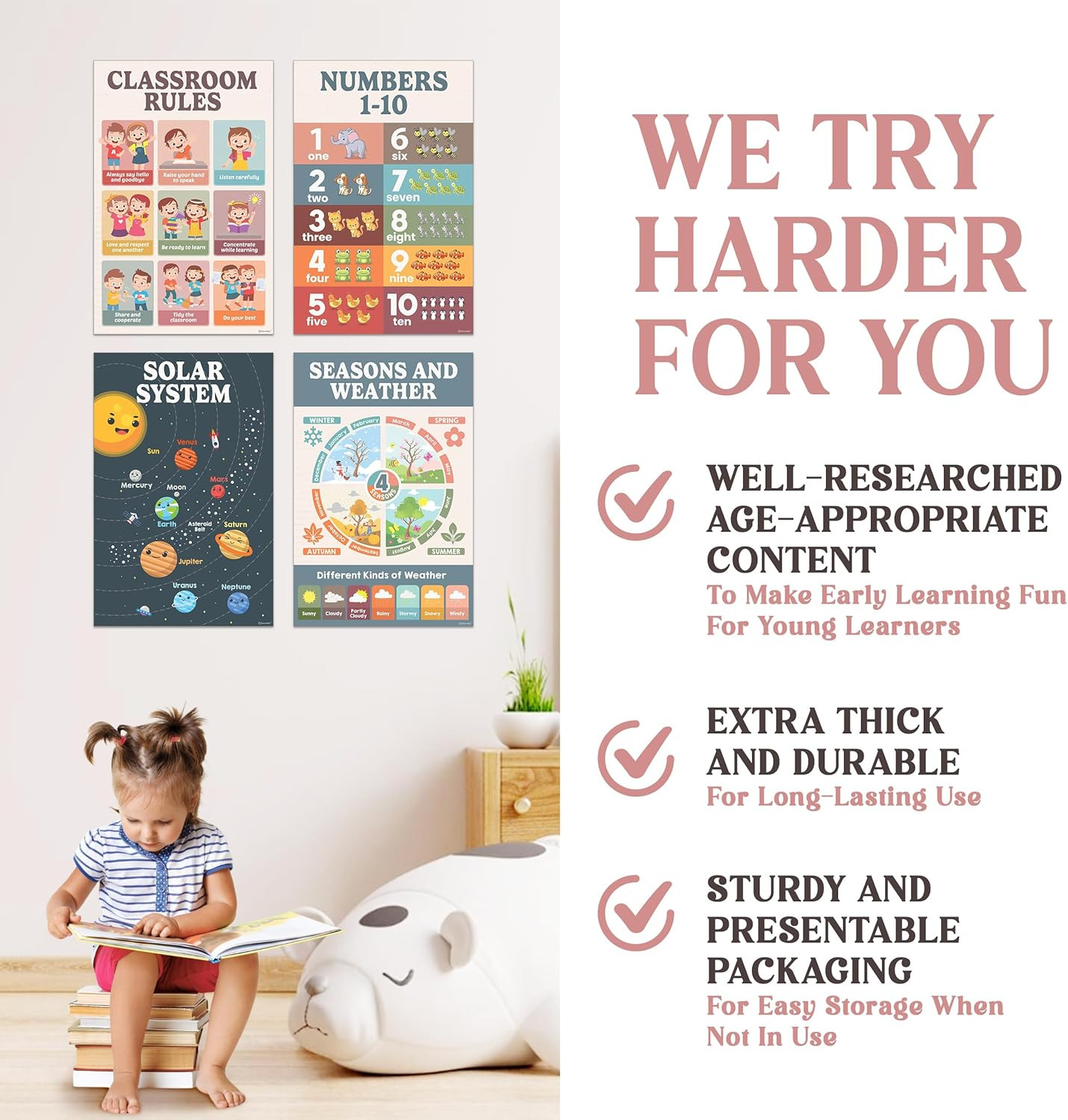20 Boho Learning Posters for Kids Ages 3-5, 11X17In Educational Matte-Laminated