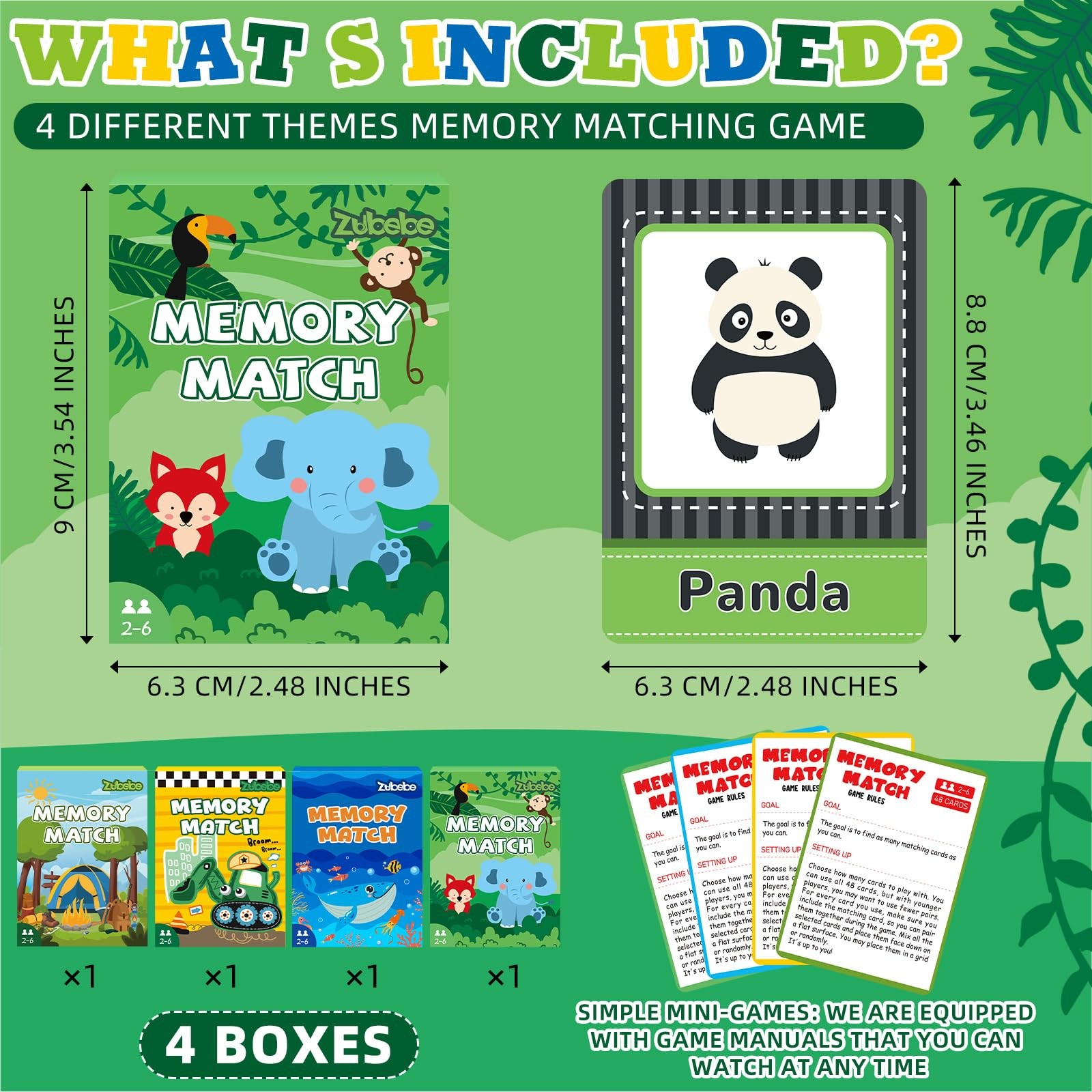 Memory Matching Game 4 Sets with 49 Cards – Animal, Fruit, Dinosaur, Food Themes