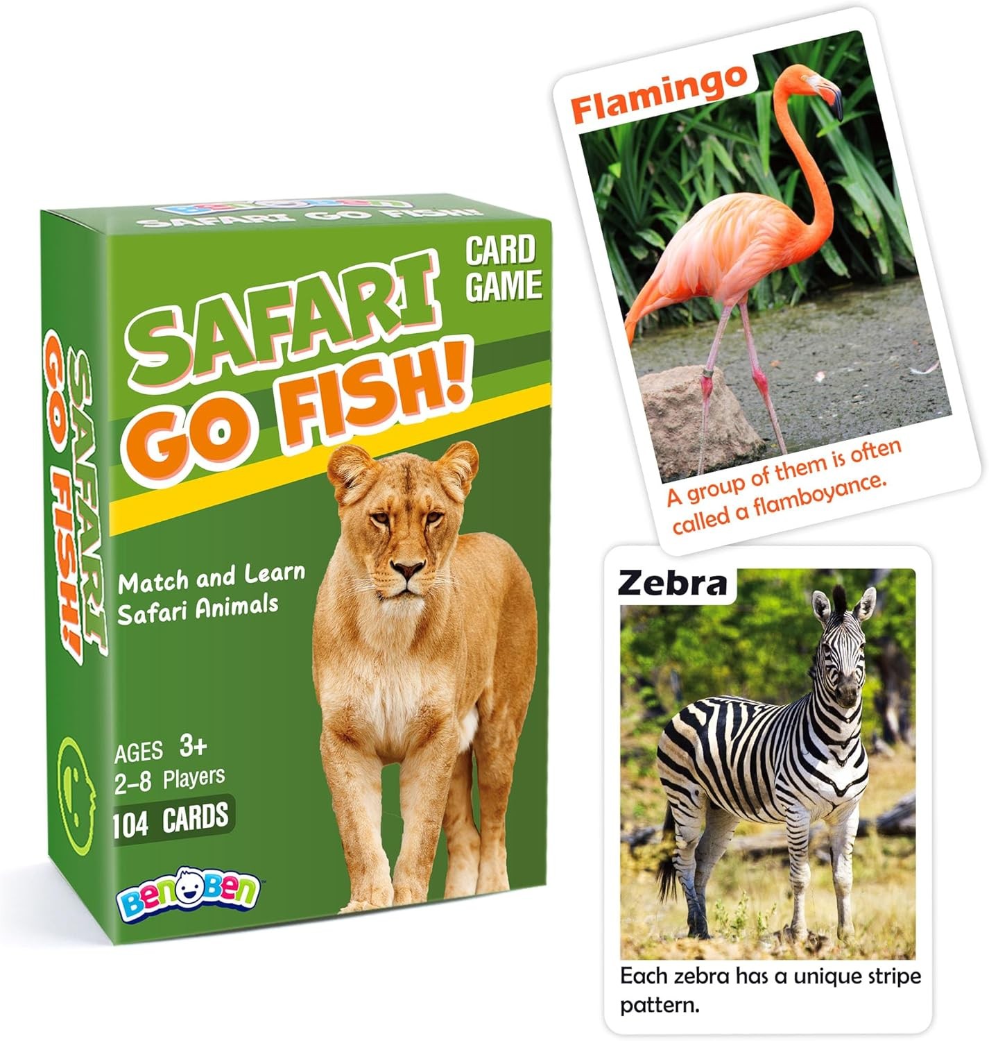 Go Fish Flash Cards Game Safari Animal Educational Card for Children Kids Adults