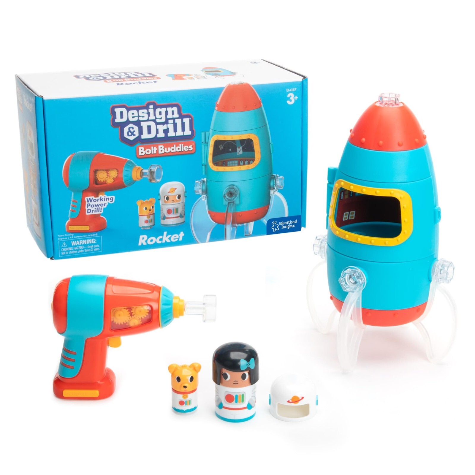 Educational Insights Design & Drill Bolt Buddies Rocket Take Apart Toy , Ages 3+