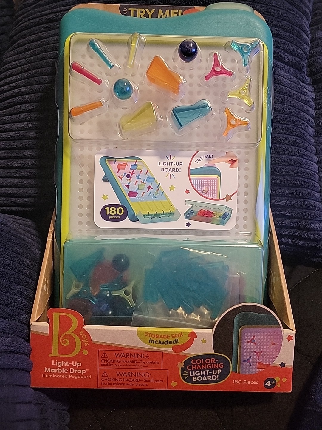B. Toys Light-Up Marble Drop Illuminated Pegboard Color Changing 180 Pieces NIB