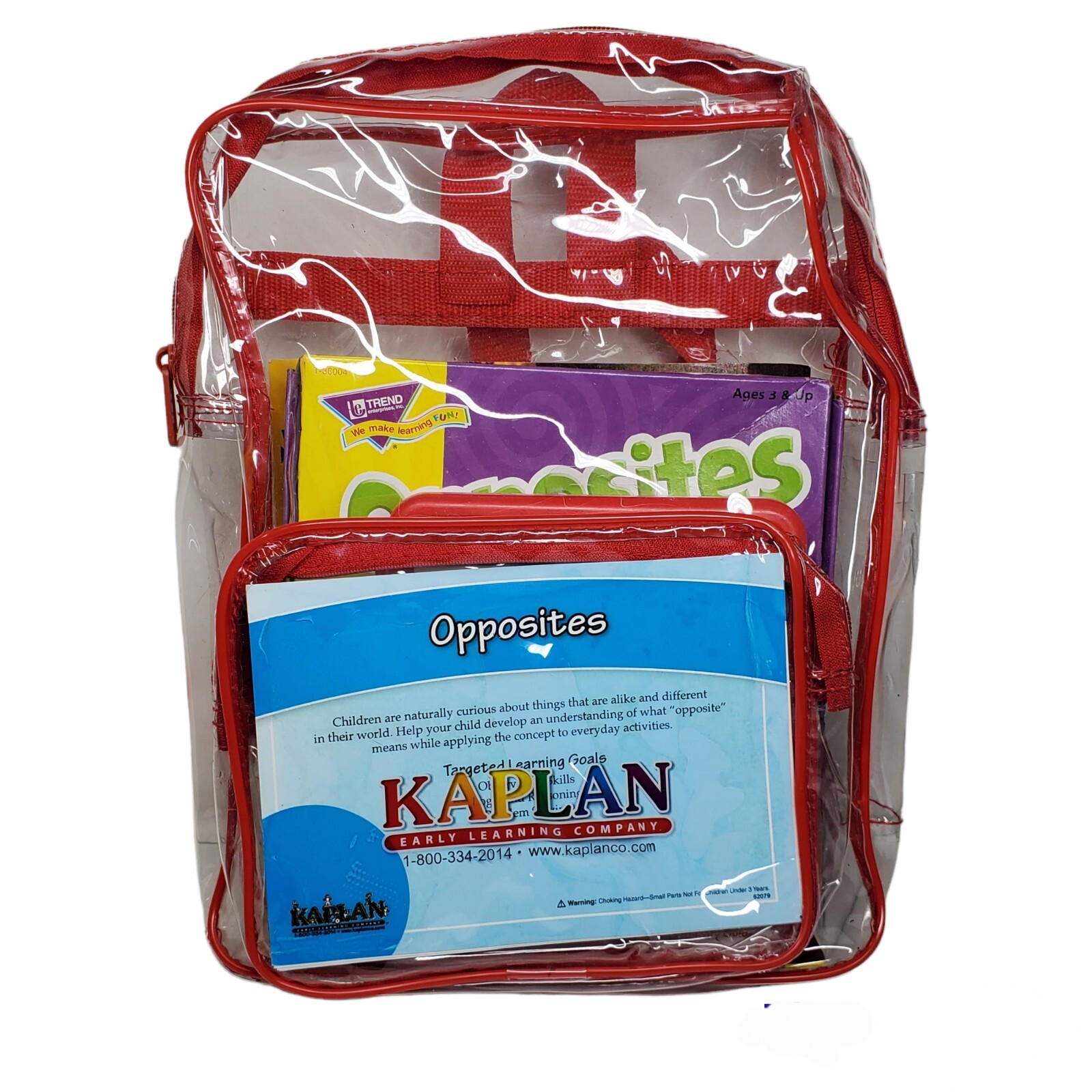 Kaplan Early Learning Clear Backpack Kit Photo Opposites Cards Book Puzzle