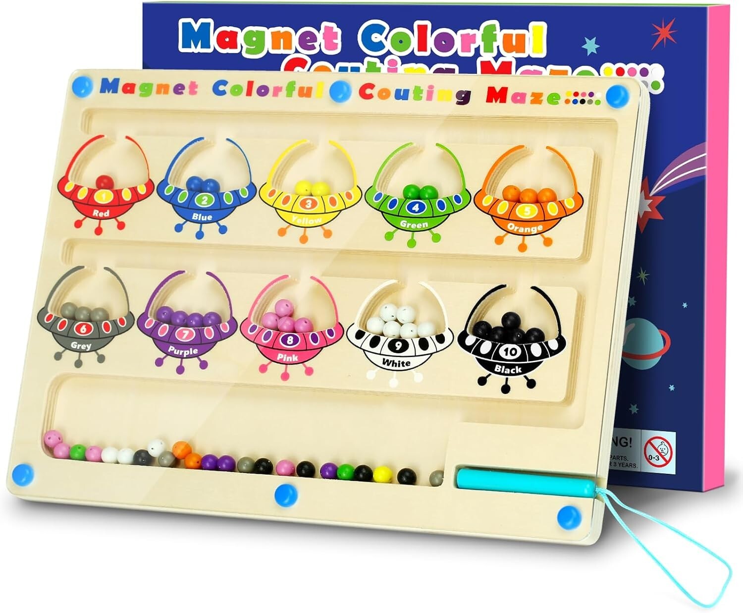 Magnetic Color and Number Maze Wooden Learning Puzzle Board for Counting & Match