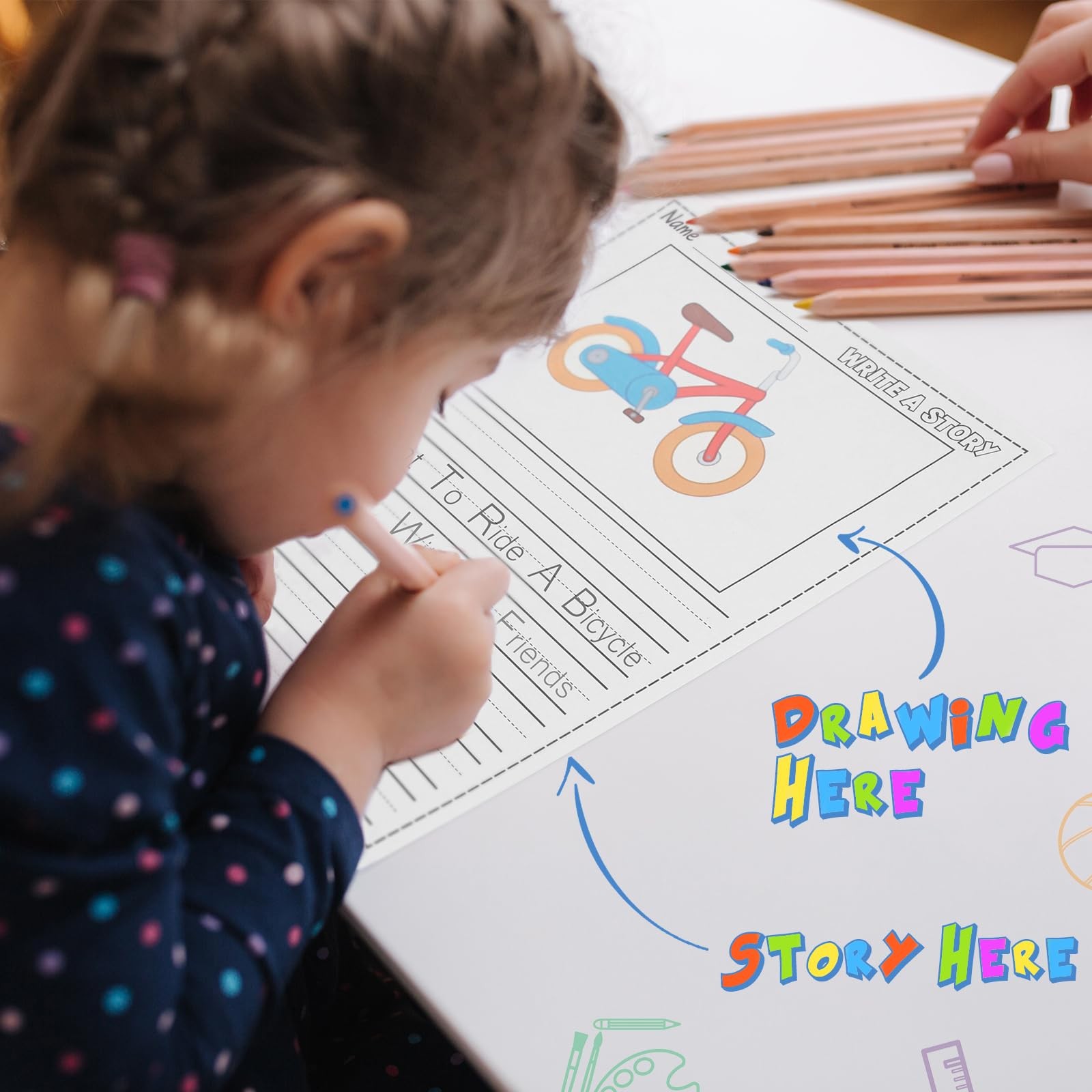 100 Sheets Writing Beginner Paper Kids 8.5″x11″ Handwriting Bulk Picture Space