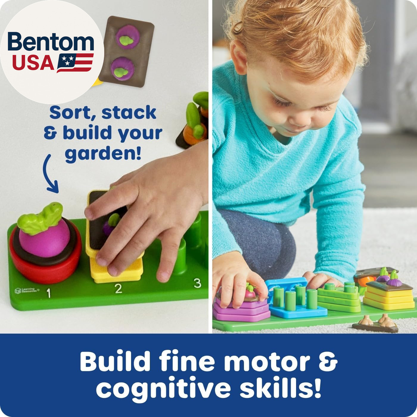Stacking Shapes Garden, Fine Motor Skills, Stacking and Sorting Puzzle Board, Mo