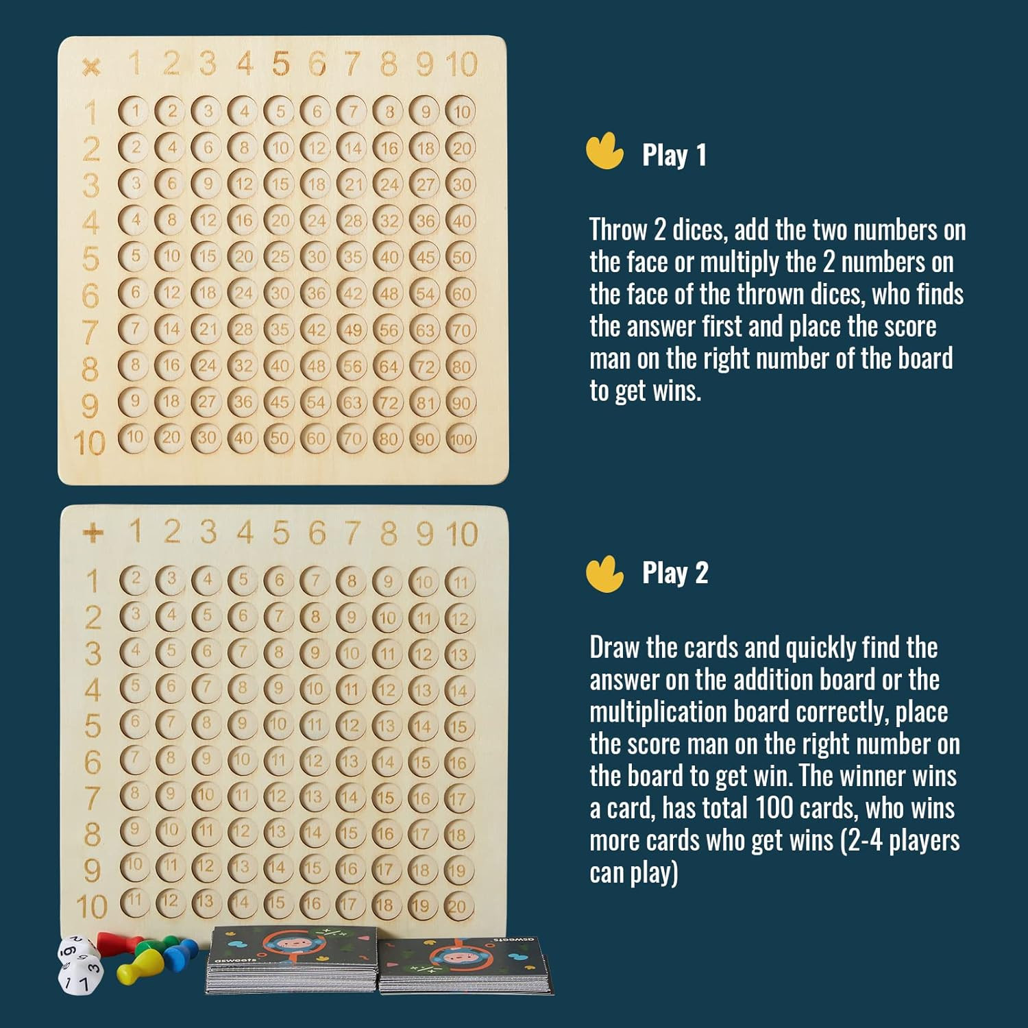 2 in 1 Wooden Montessori Multiplication Addition Board Game Montessori Toy Educa