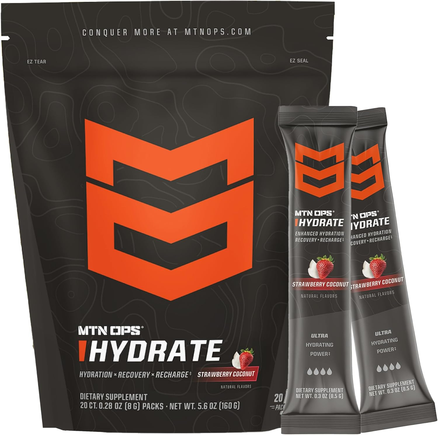 Hydrate Electrolytes Powder Drink Mix, 20 Single Serving On-The-Go Electrolyte P