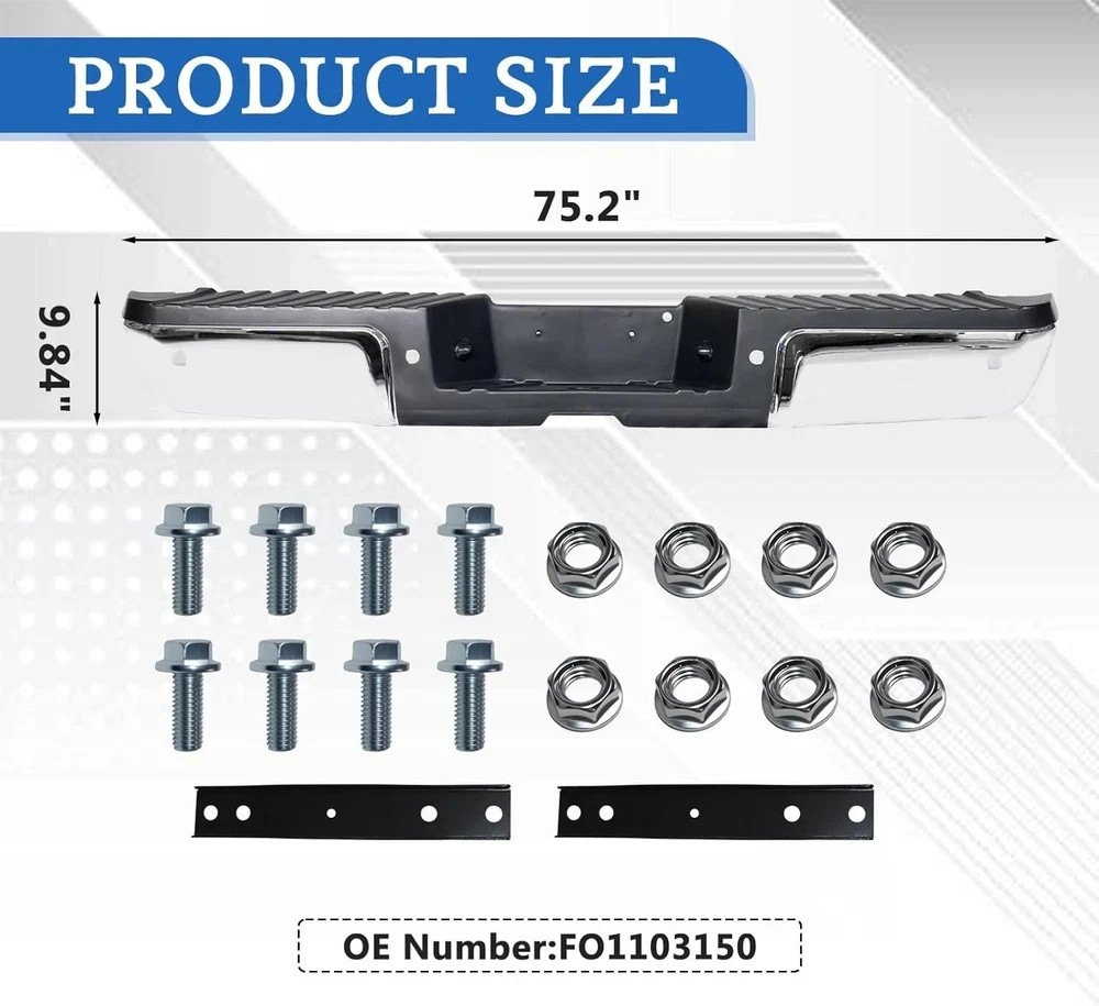 08-16 Ford F250 F350 F450 Rear Step Bumper Assembly Chrome w/ Sensor Holes