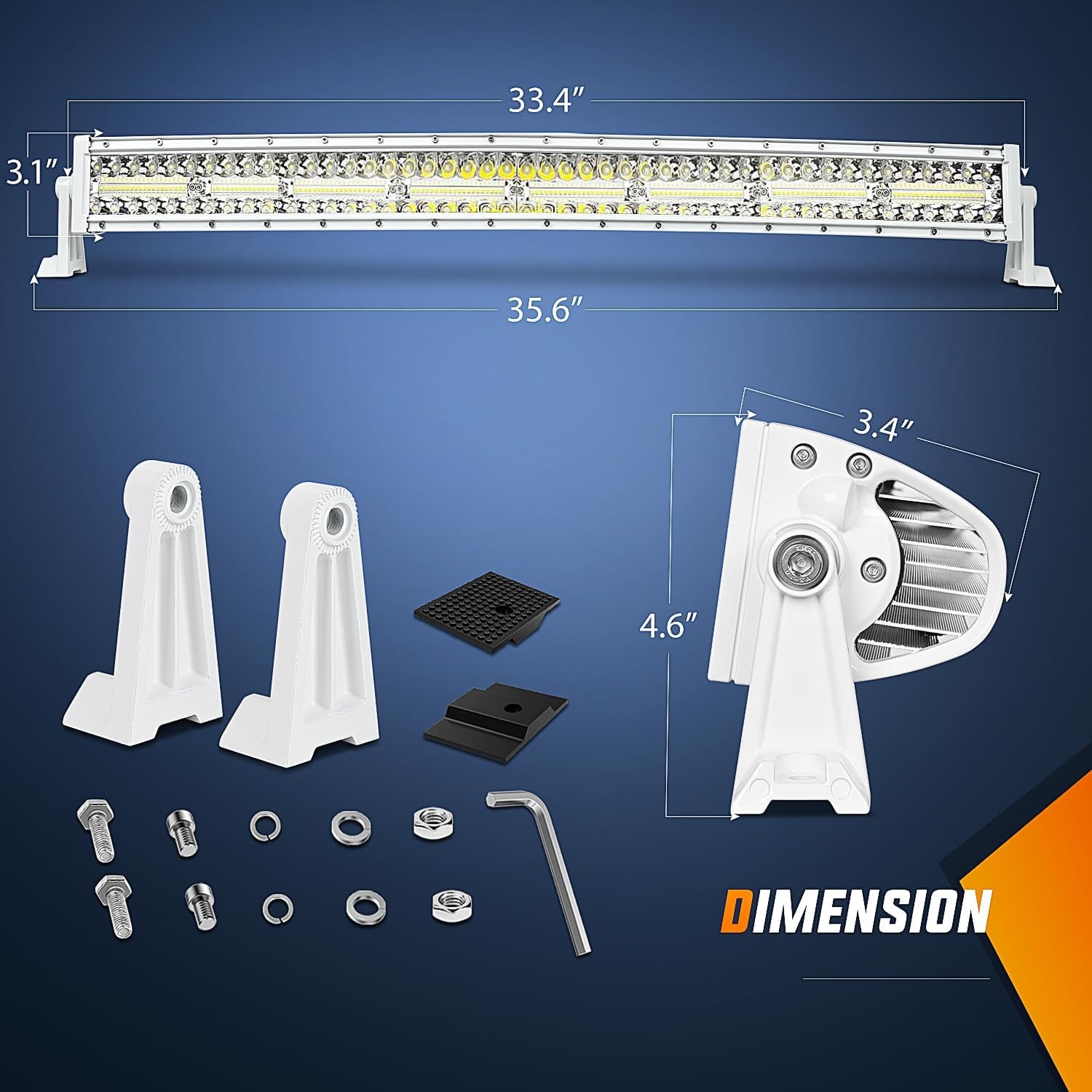 Nilight Marine LED Light Bar 33in Curved White Boat Dock