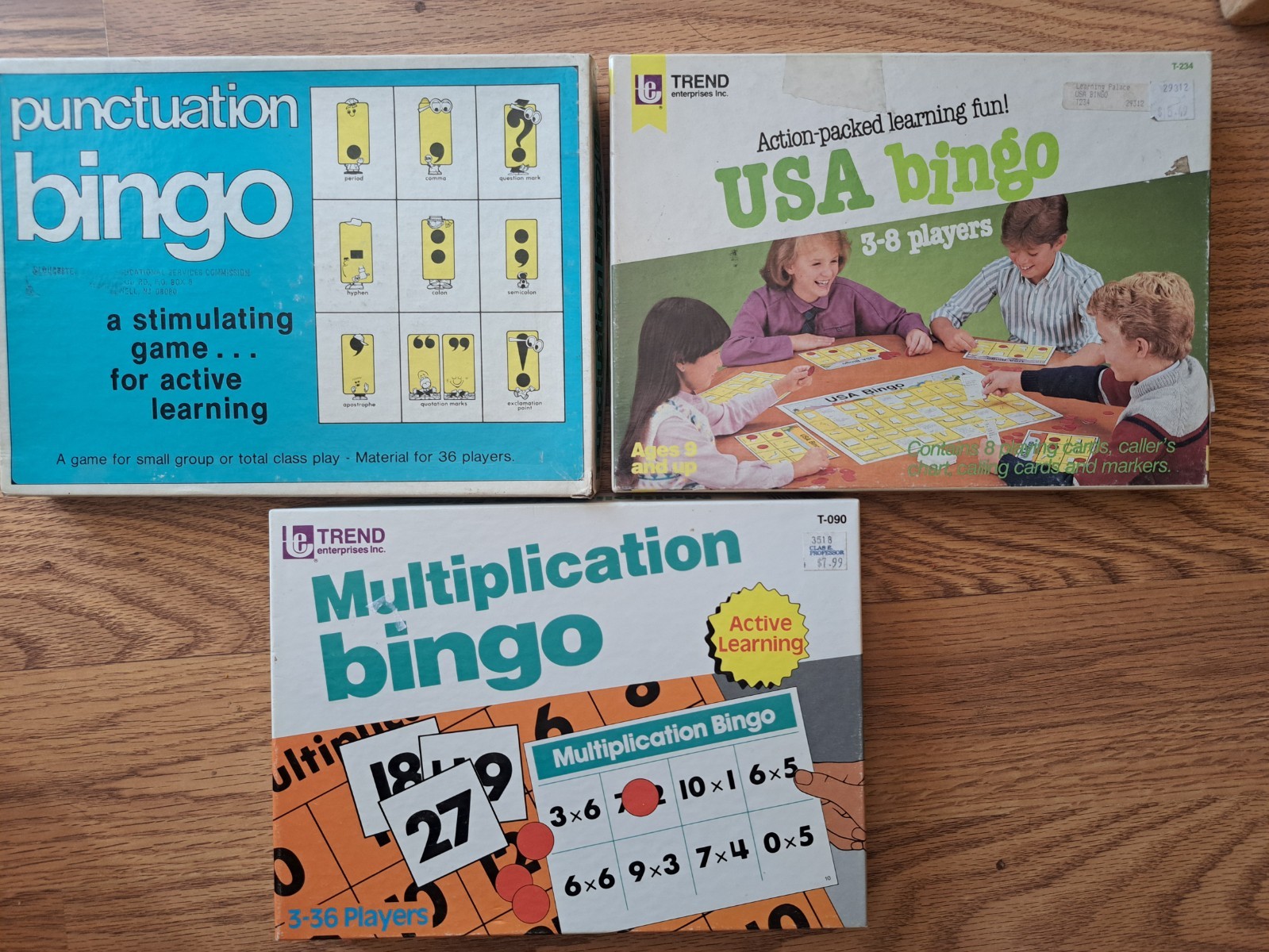 LOT Of 3 Educational Bingo Games, USA, Punctuation, Multiplication homeschool