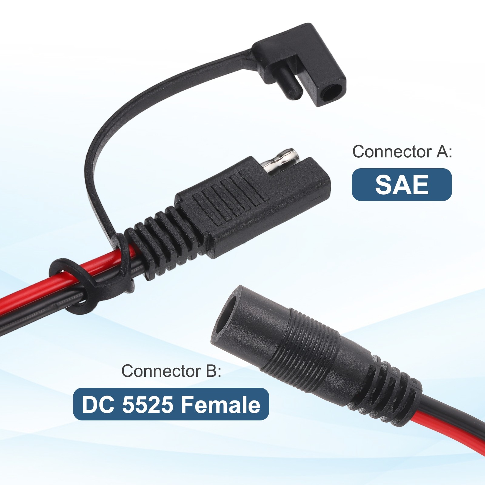 SAE to DC 5525 Female Adapter,2FT with Polarity Reverse Adapter Waterproof Cover