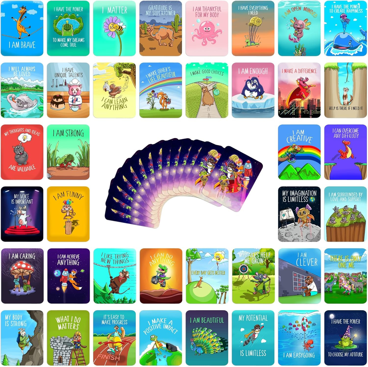 45 Affirmation Cards for Kids – Premium Edition – 3X4 in – Incl. Wooden Stand –