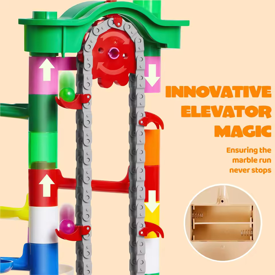 236 Pcs Glowing Marble Run with Motorized Elevator Construction Building Blocks