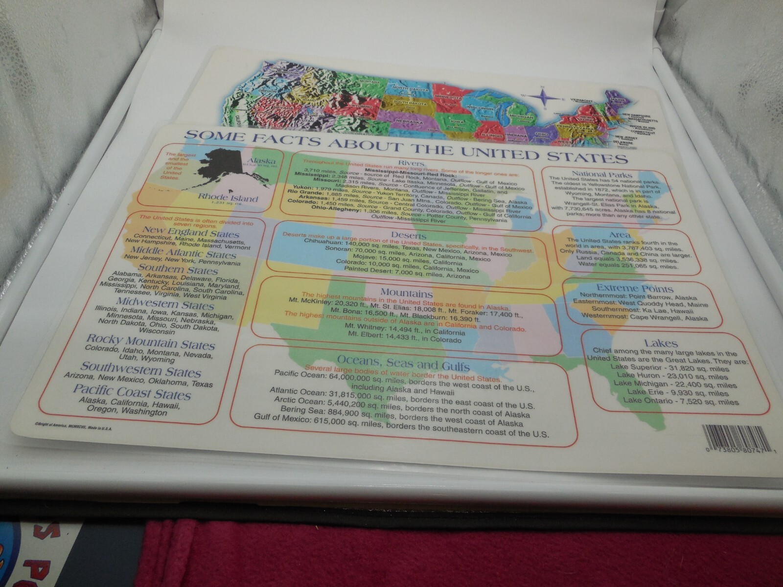 AH Table Desk Placemat Geography Reversible US Map, World Map Wall Poster Lot