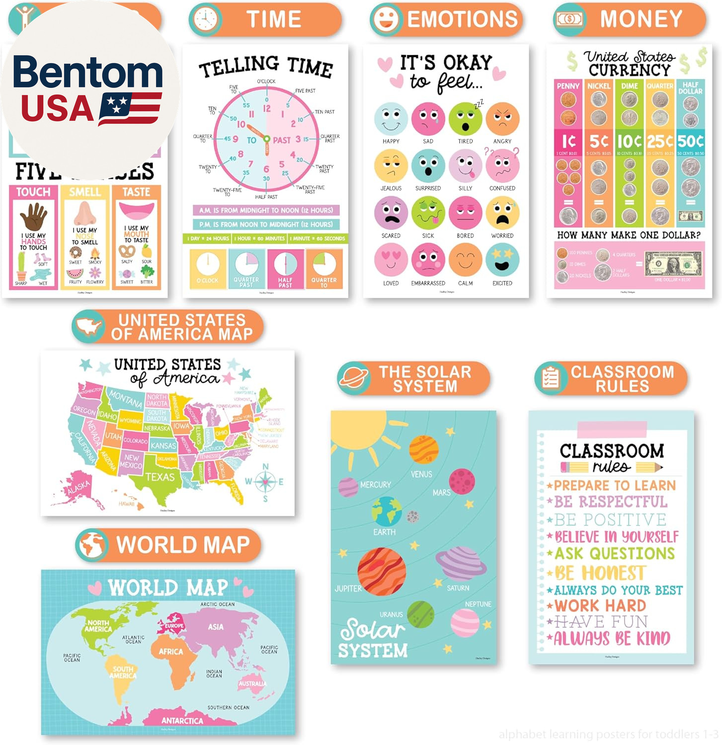 16 Educational Posters for Classroom Must Haves – Laminated Pre-K Posters for To
