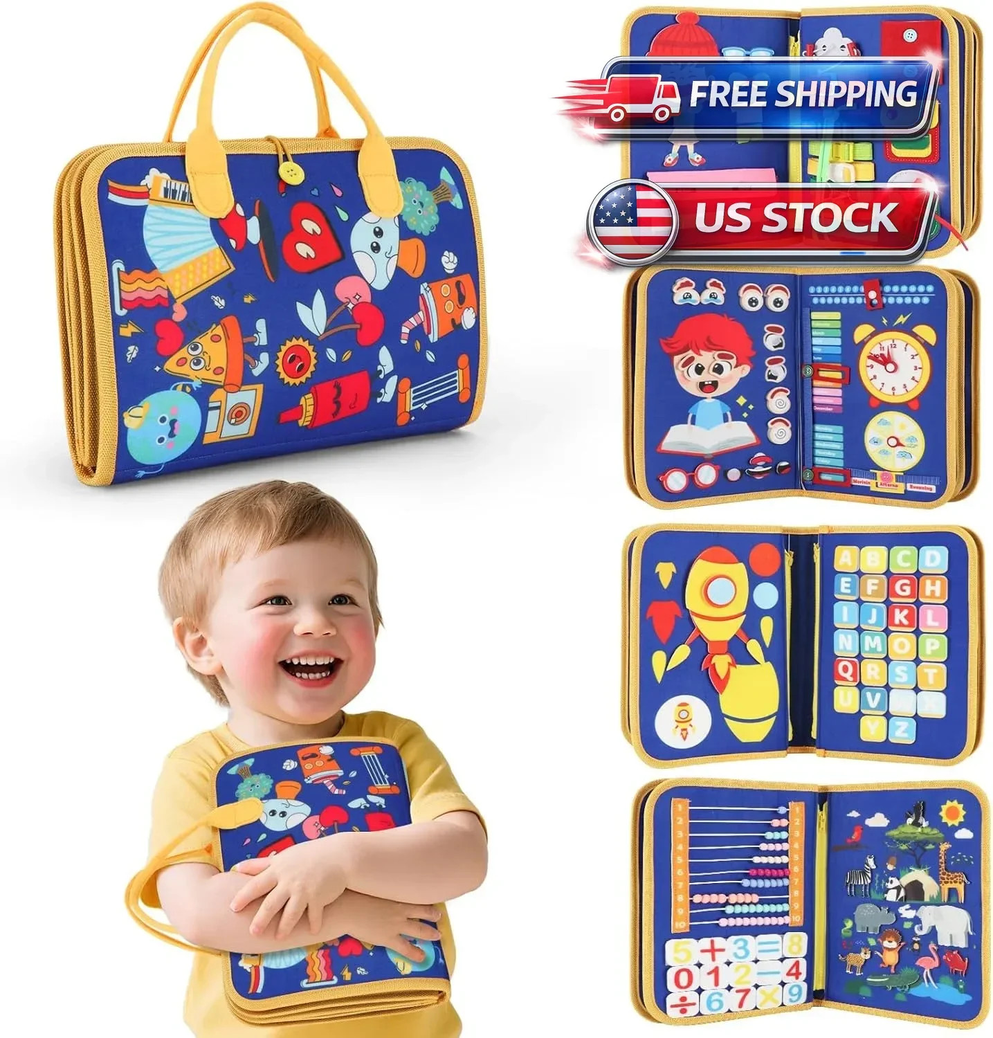 Toddler Busy Board Montessori Toys for Boys, Sensory Book Educational Activities