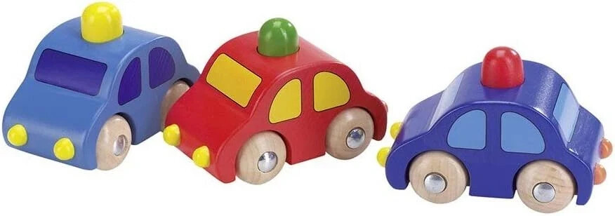 GOKI – TOYS – WOODEN TOY VEHICLES WITH HORN – SET OF 3 – #55011 – FREE SHIPPING