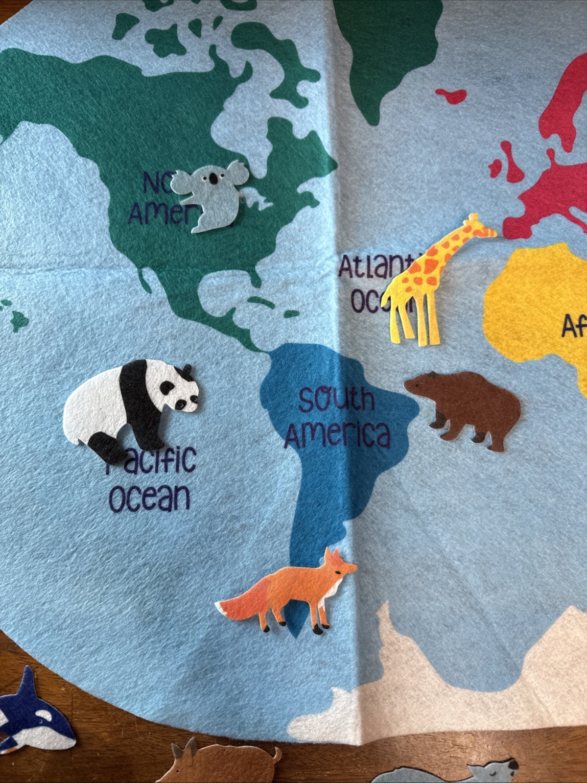 Felt World Map with Felt Animals Match to Continent Felt Pieces Horizon