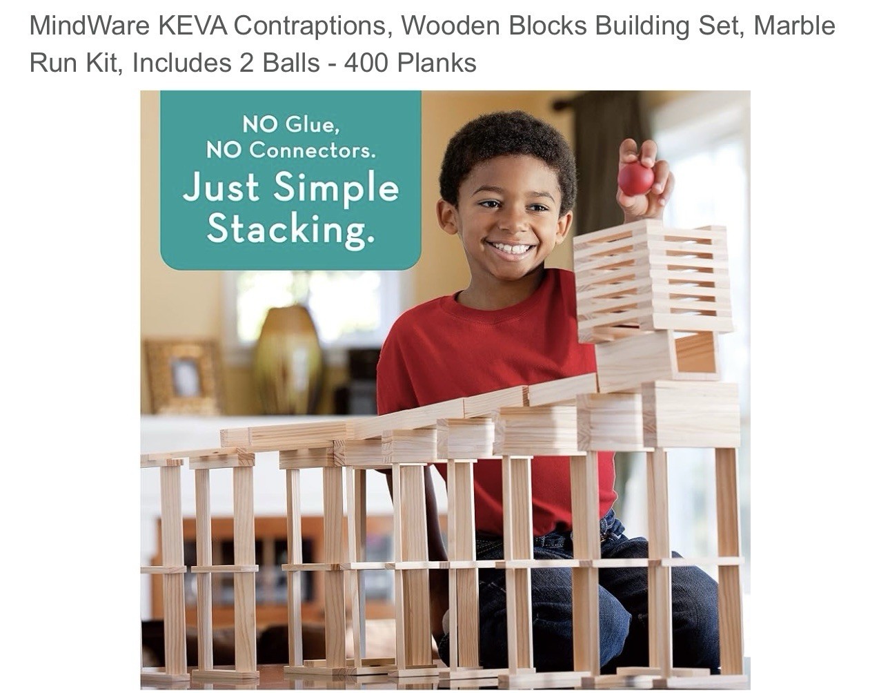 MindWare KEVA Contraptions 400 Pc Wooden Plank STEM Building Set Ages 7+