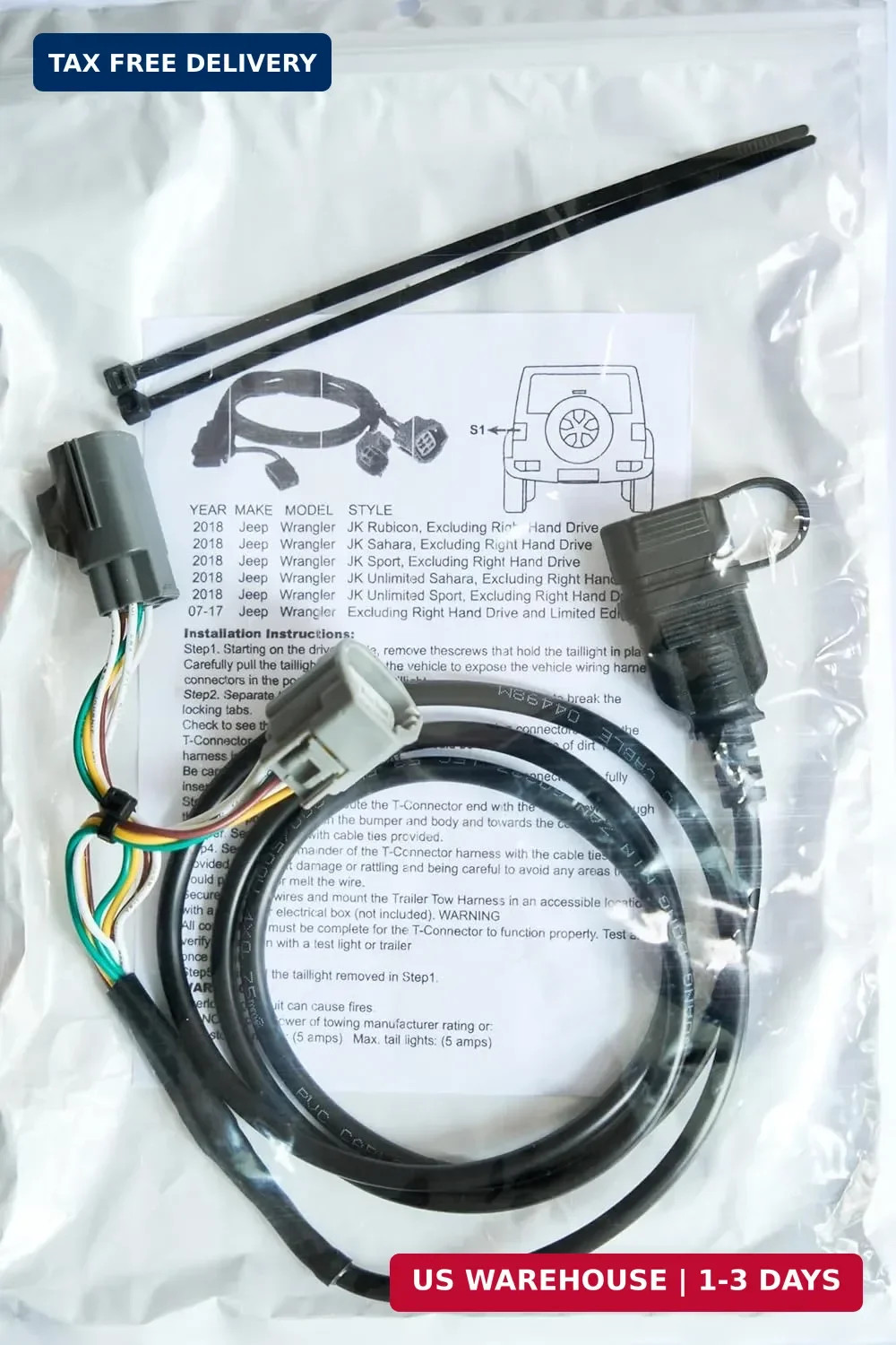 Trailer Wiring Harness Kit 17275.01 for Jeep JK Wrangler Accessories Hitch, 4-pi