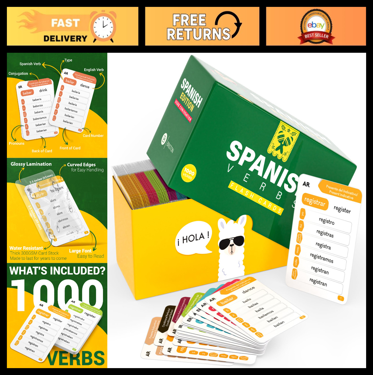 Spanish Verb Conjugation Flash Cards – 1,000 Verbs, 9 Tenses – Language Learning