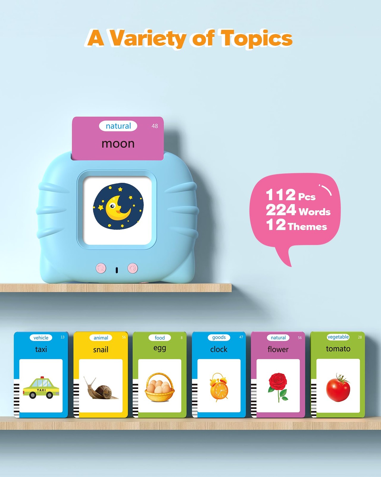 Airbition Talking Flash Cards for Toddlers 1 2 3 224 Words English Blue, Blue