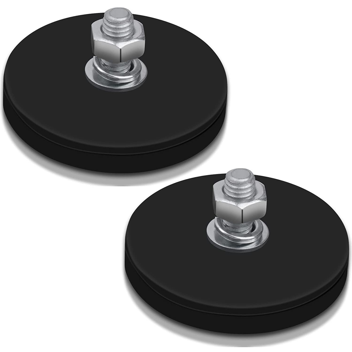 2Pcs Rubber Coated Magnets with M6 Threaded Studs and Nuts, Bolt on Magnets,