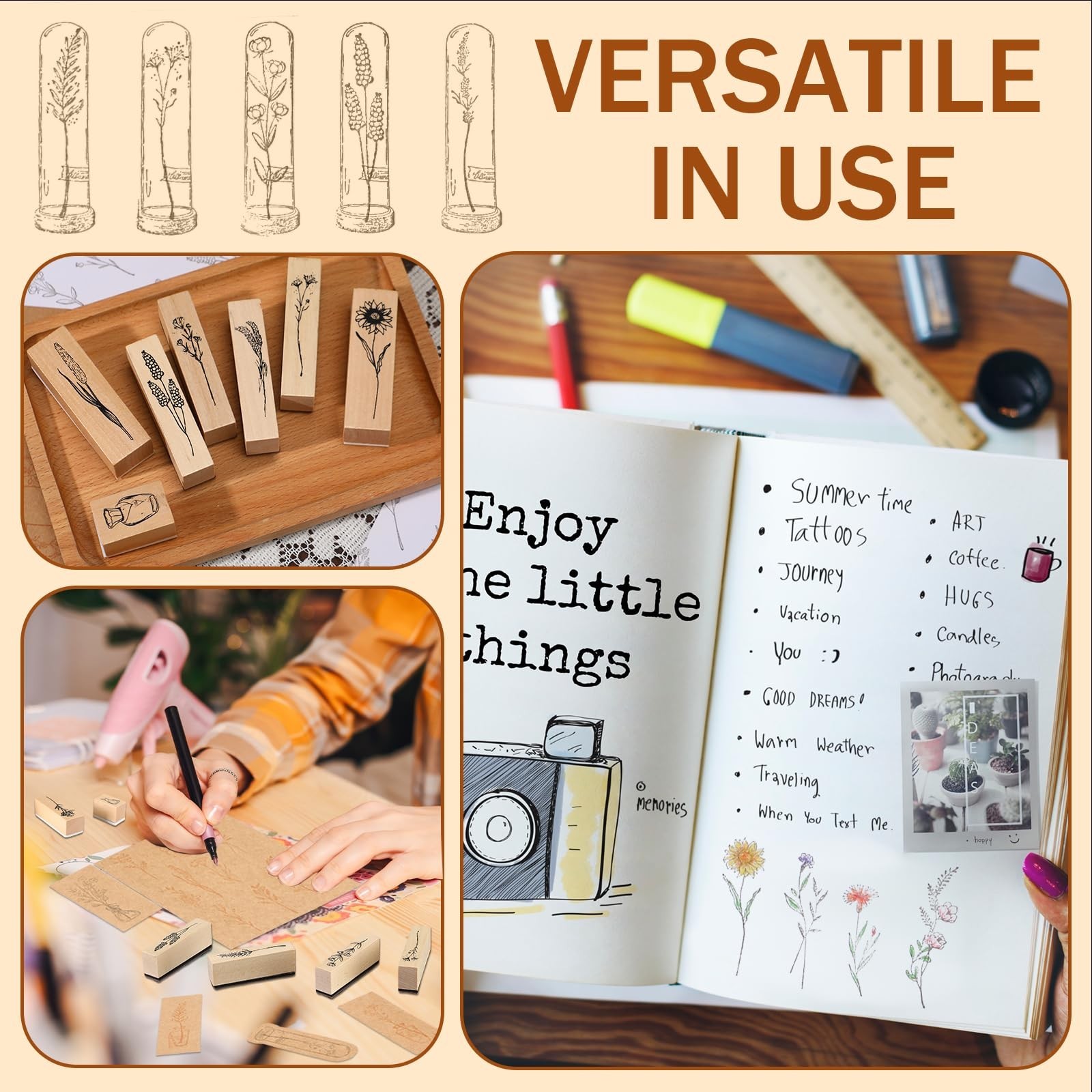 Marspark 31 Pcs Flower Wooden Rubber Stamps for Crafting Vintage Plant Decora…