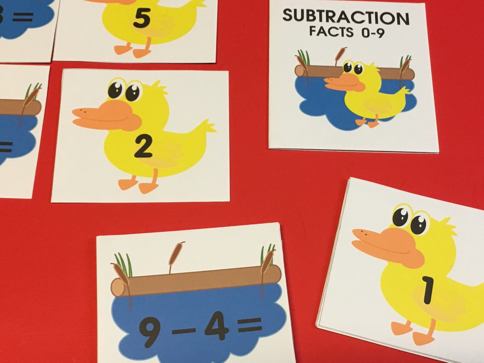 DUCK & POND – Subtraction Facts 0-9 Matching Game 48 Cards – Unlaminated