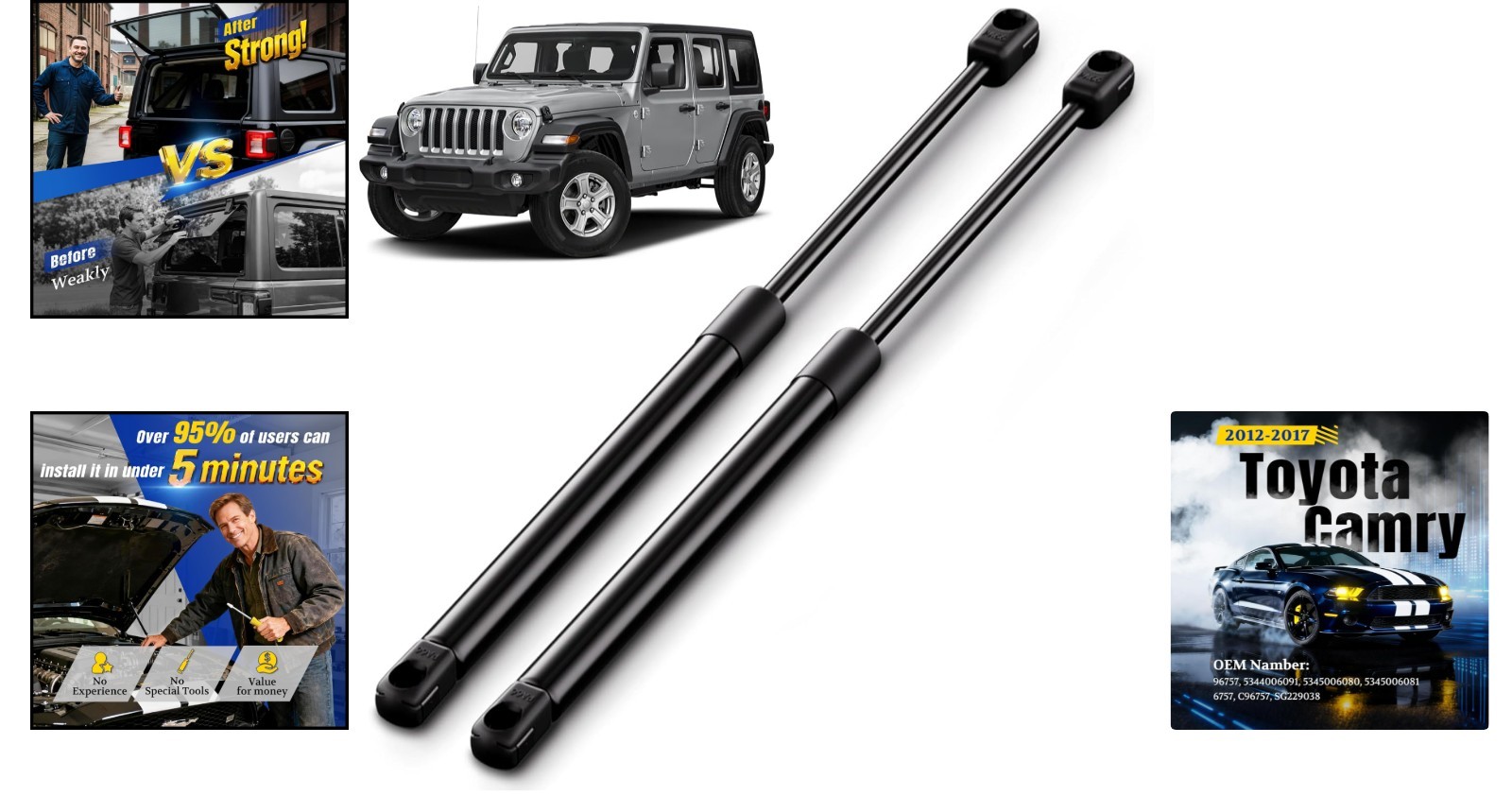 Rear Window Struts for Jeep Wrangler 2018-2025, Black Carbon Steel, 2 Pack