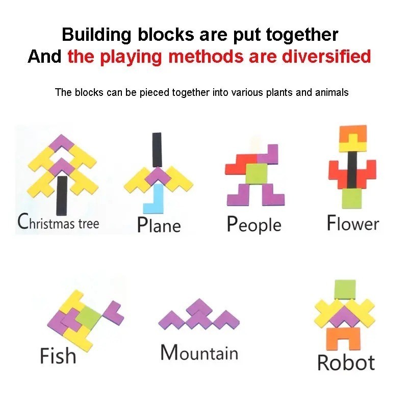 Wooden Blocks Puzzle Brain Teasers Toy Tangram Jigsaw Intelligence