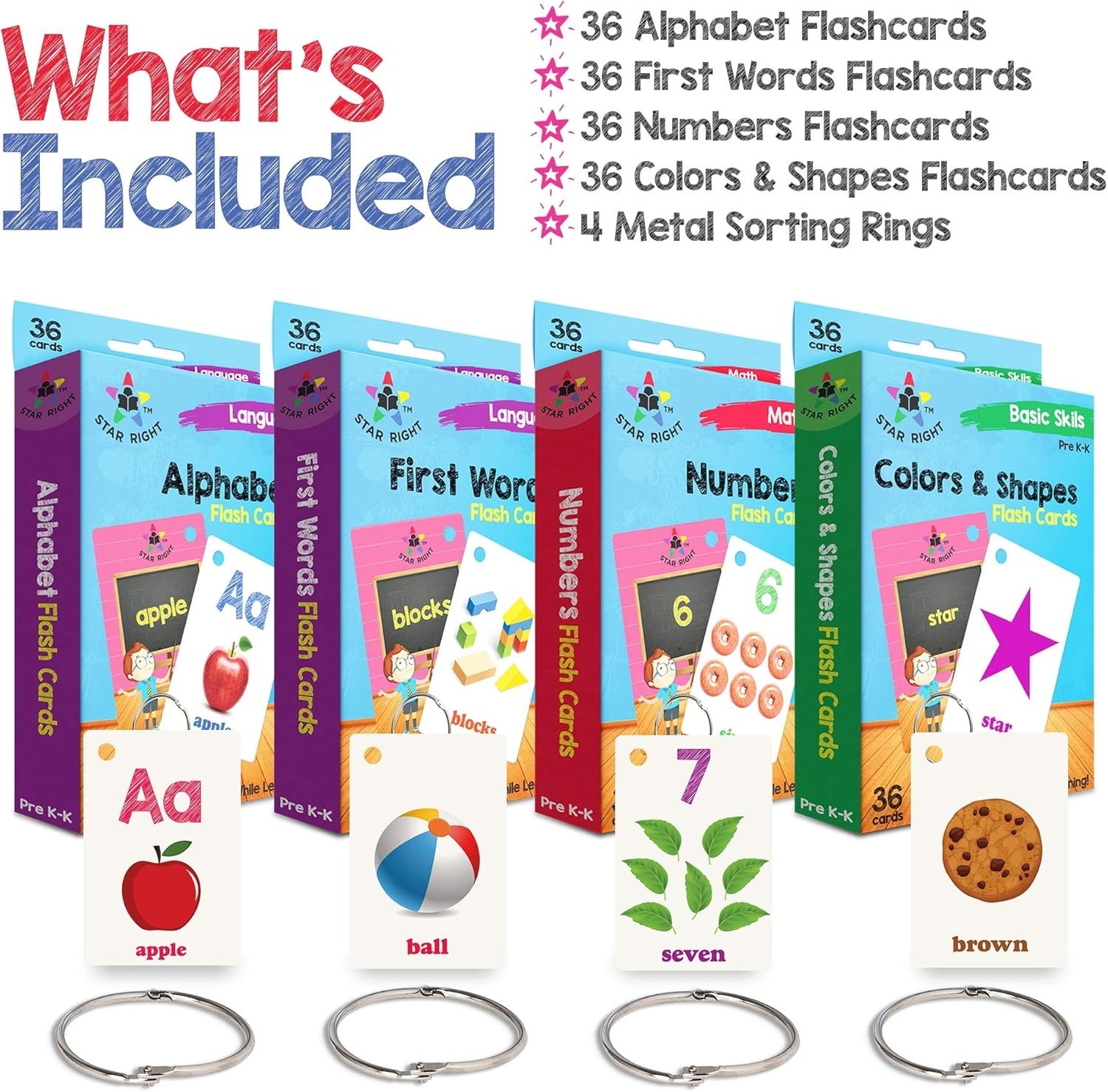 Flash Cards Set of 4 – Numbers, Alphabets, First Words, Colors & Shapes – Val…