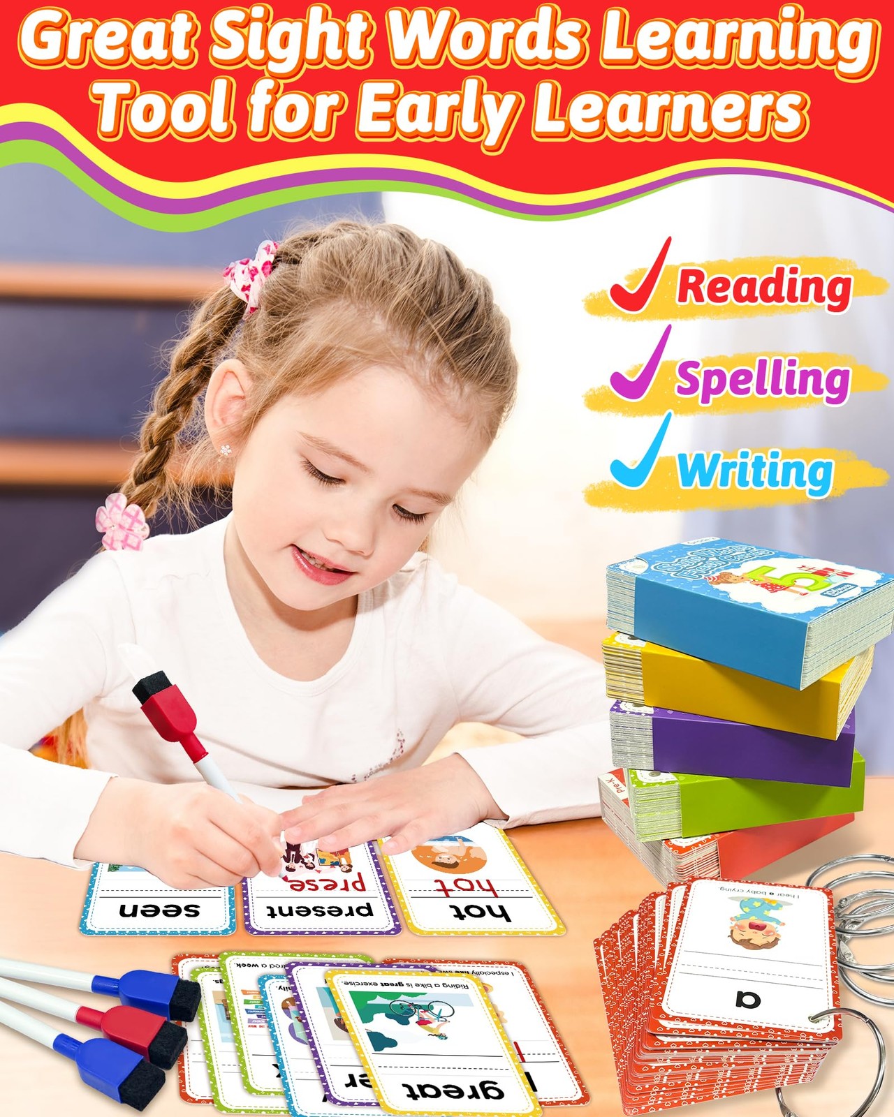 Sight Words Flash Cards Kindergarten Reading Writing Spelling Games Activities