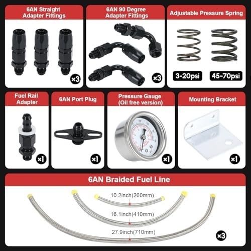 Adjustable Fuel Pressure Regulator Kit 3-70PSI With 6AN Return and 6AN feed Port