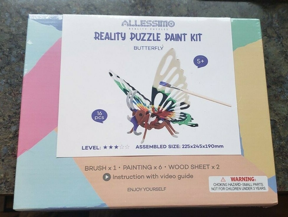 2 Allessimo Reality Puzzle Paint Kits Butterfly & Tiger…NEW SEALED