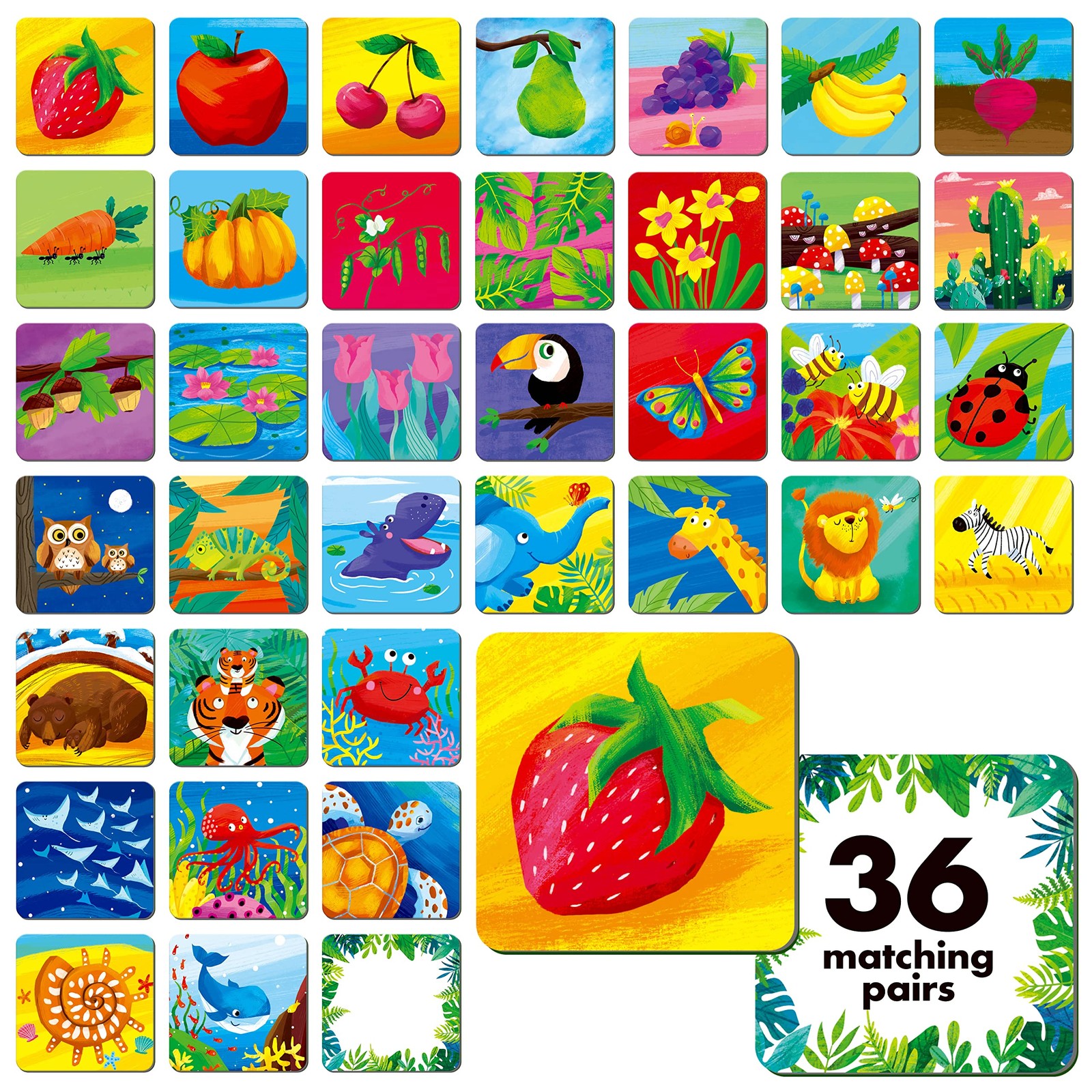 Memory Matching Game, 72 PCS Nature Theme Matching Cards for Toddlers 36 Pair…