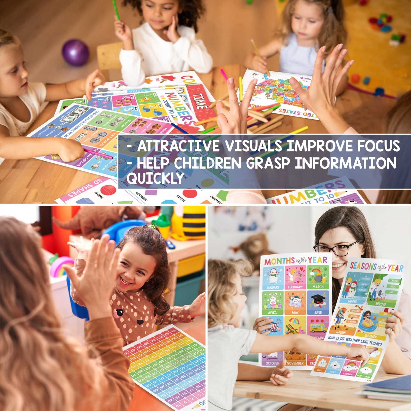18 Laminated Educational Posters for Toddlers – Preschool Classroom Decor, Alpha