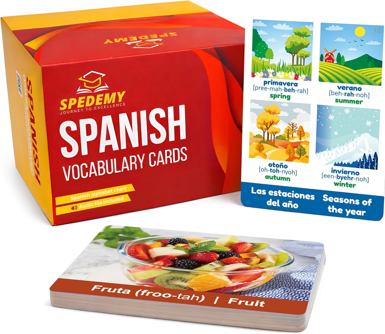 Spanish Vocabulary Cards for Kids & Adults Beginners – 276 Bilingual Study Cards