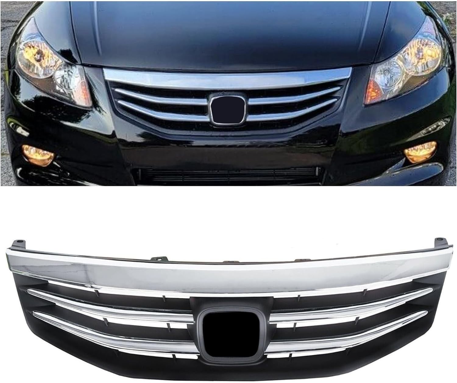 ECOTRIC Chrome Front Bumper Grille Grill Compatible with 2011-2012 Honda Accord