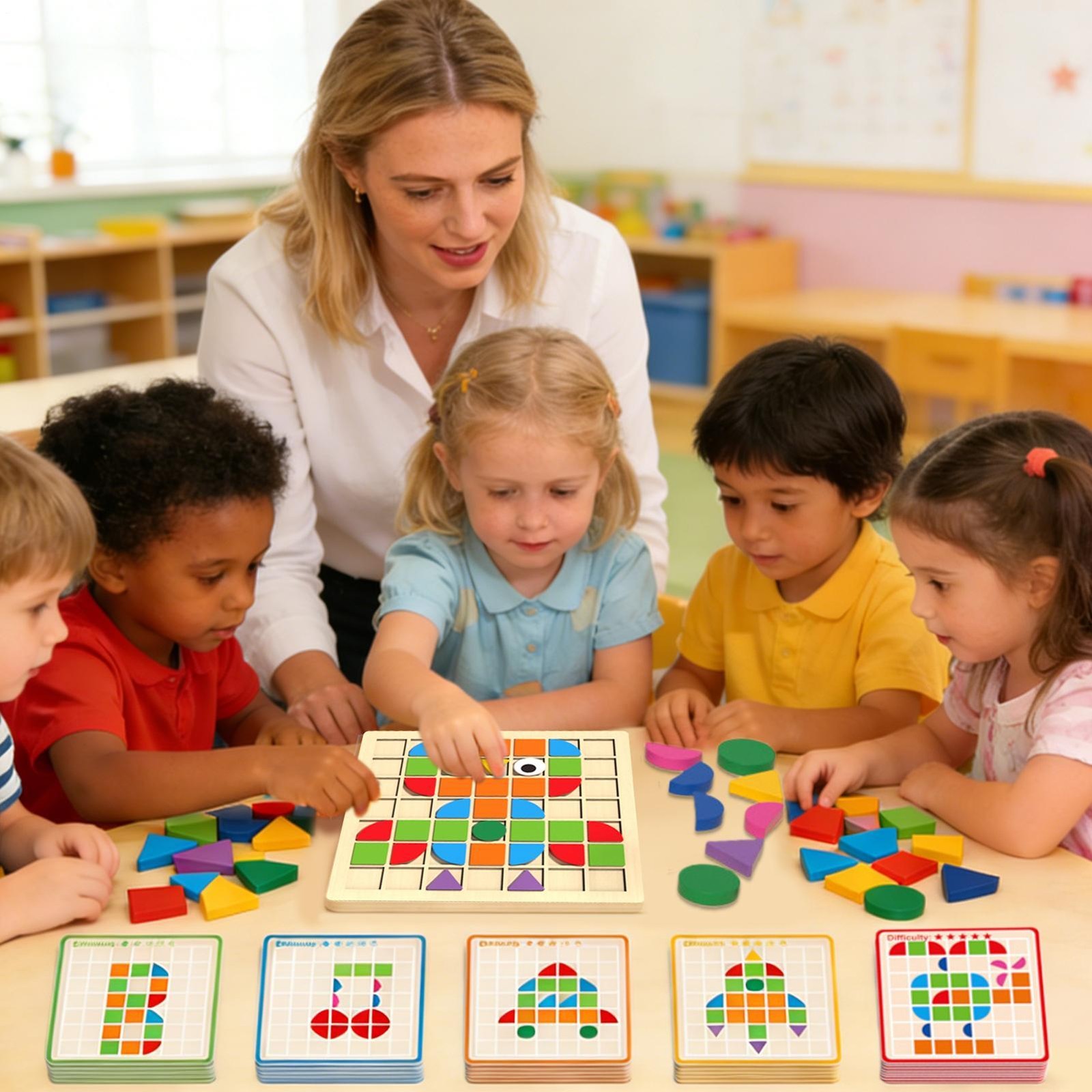 Pattern Blocks And Boards Early Development Toys Colored Wooden Shape Blocks