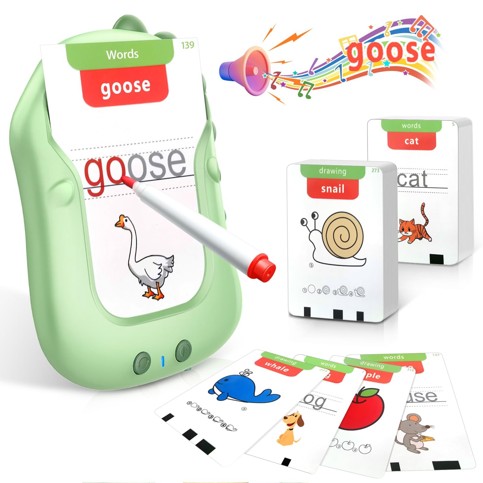 Reusable Writing & Drawing Talking Flash Cards for Toddlers168 Phonics Learni…