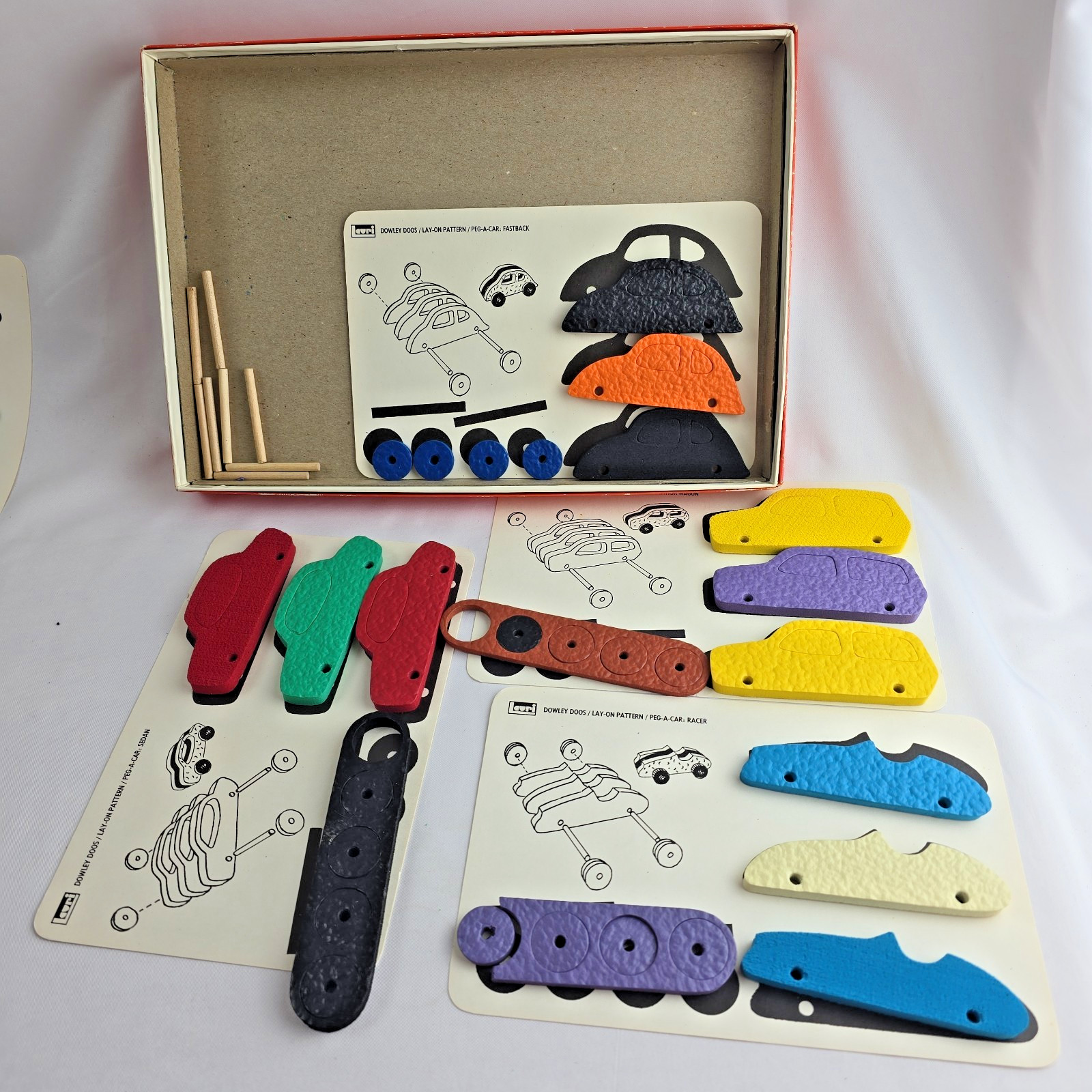 Vtg 70s Toy Lauri Peg-a-Car & Peg-a-Truck Vehicle Building 3D Puzzles Foam READ!