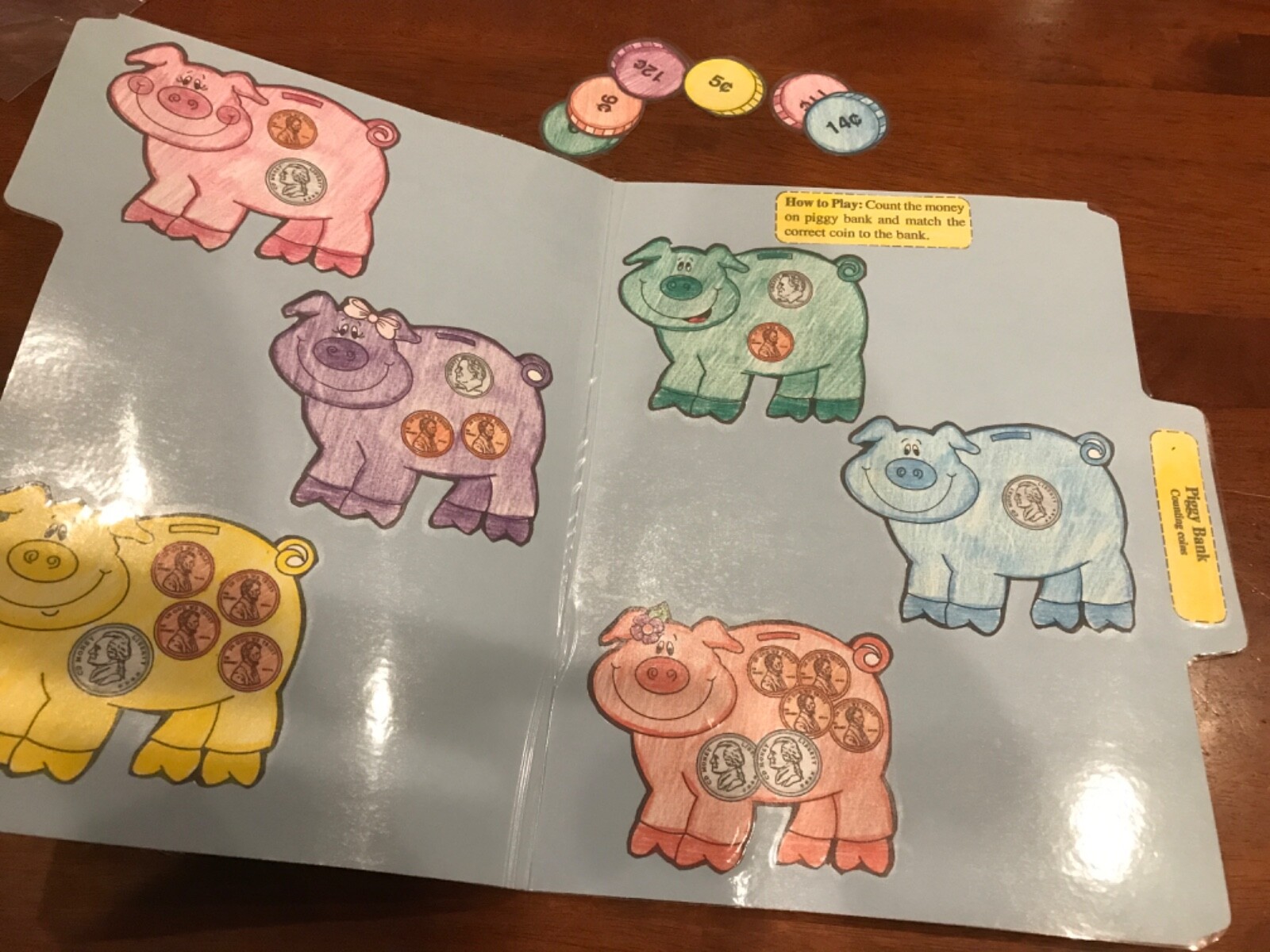 Piggy Bank! Counting Coins 1st grade math file folder game teacher
