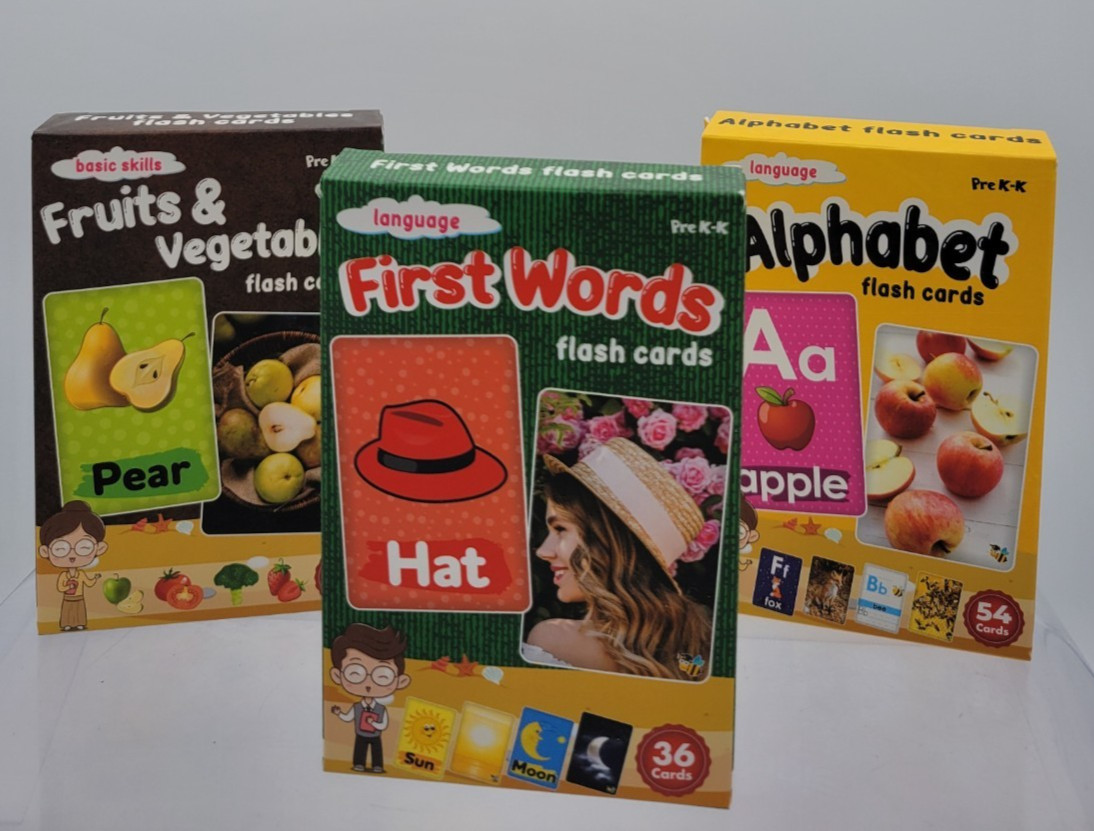 Pre K Flash Cards Set First Words Alphabet Fruits Vegetables Learning Kids Lot