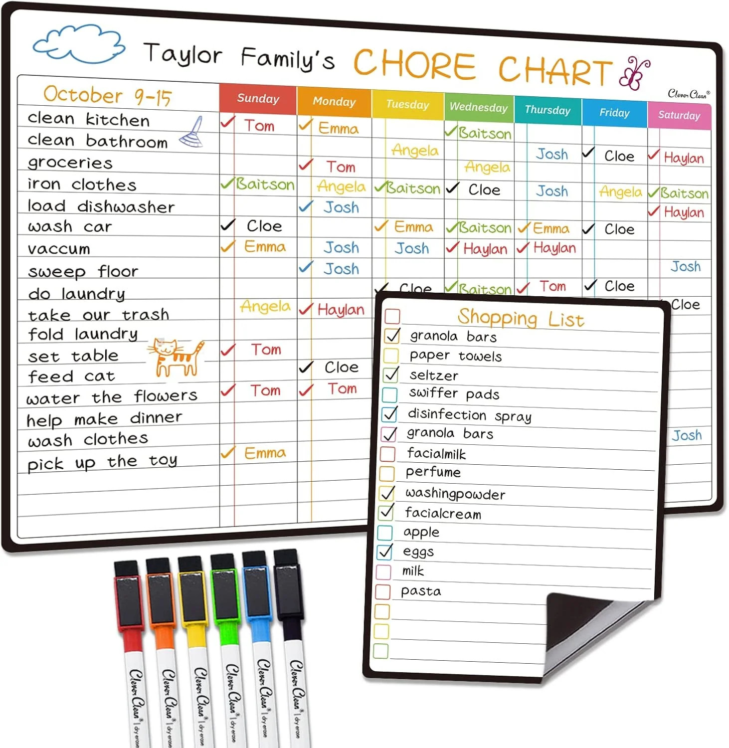 Magnetic Dry Erase Chore Chart – 14.5″x11″ Chore Chart for Kids, Teens and Adult